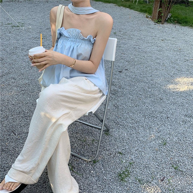 Áo Hai Dây Dáng Rộng Màu Trơn Phong Cách Pháp Thời Trang Mùa Hè Cho Nữ | BigBuy360 - bigbuy360.vn