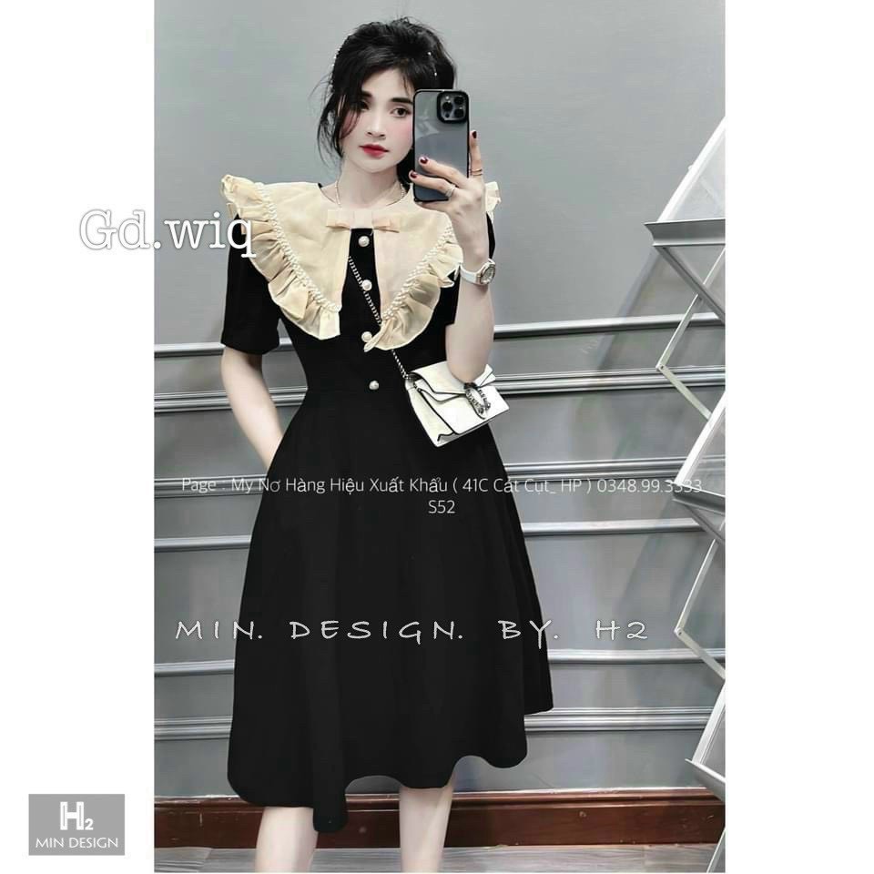 Đầm nữ , đầm lụa cách bướm phối lưới đính cúc giữa đầm xòe dáng tiếu thư xinh xắn