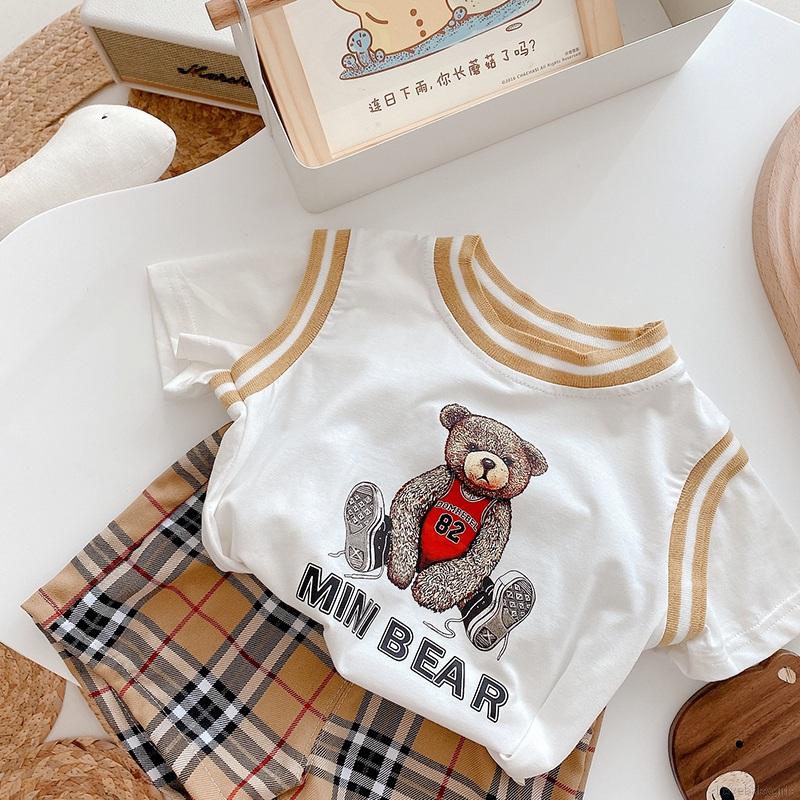 0-3 Years Old Infants Suits Male And Female Babies Short-sleeved Suits Net Red Western Style Two-Piece Lattice