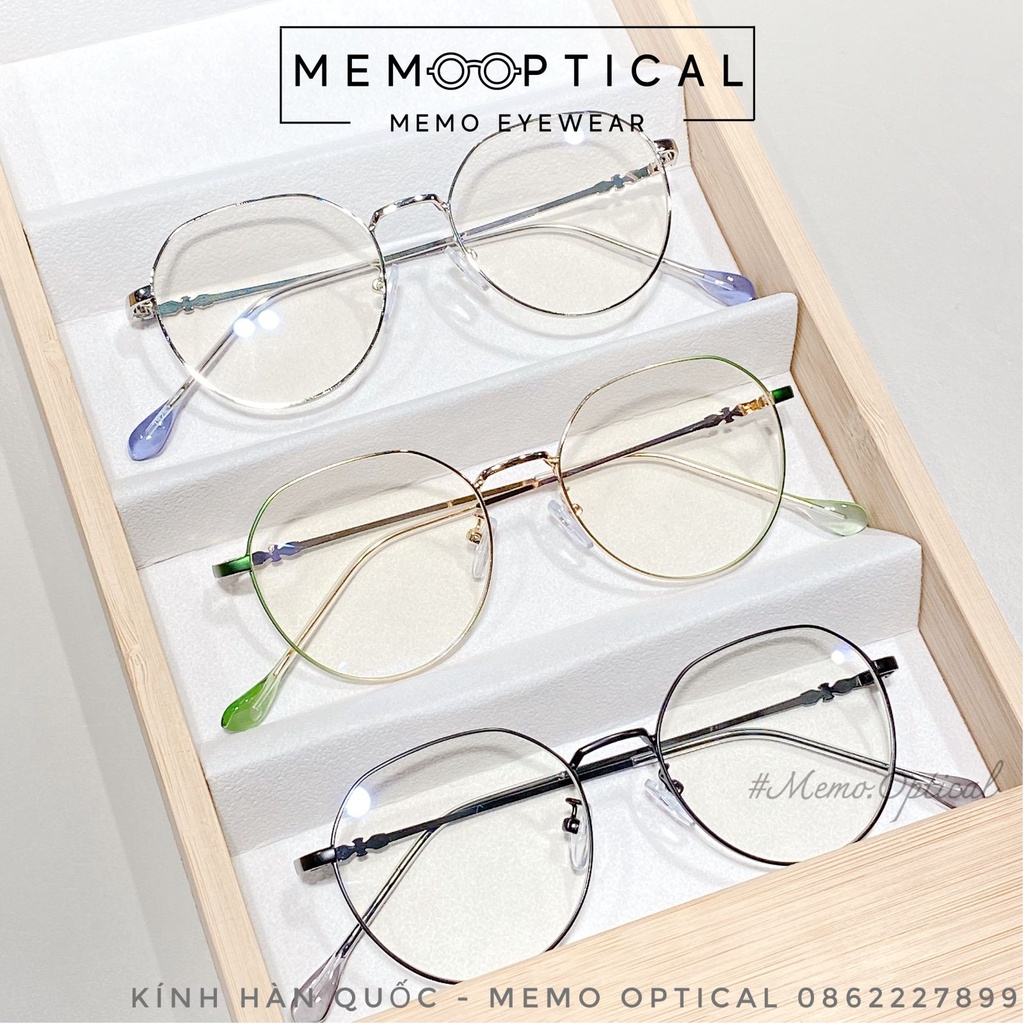 Gọng kính cận kim loại nữ Memo Optical thiết kế dáng tròn thanh mảnh màu sắc thời trang KL195