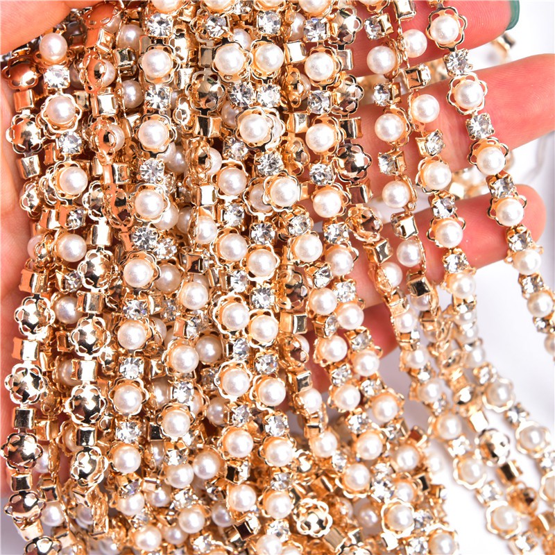 Dây Chuỗi Ngọc Trai Pha Lê 5mm 100cm Dùng Trang Trí Quần Áo / Túi Xách DIY