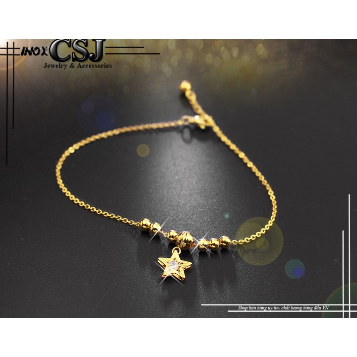 Lắc chân inox nữ CSJ kiểu bi cách điệu ngôi sao xoàn mạ vàng không đen | BigBuy360 - bigbuy360.vn