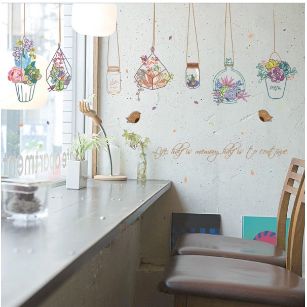 Decal trang trí tường Chậu hoa phong cách hiện đại