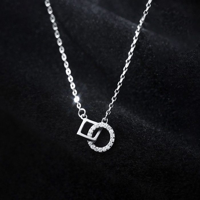 Dây chuyền bạc nữ mặt vuông tròn chất liệu bạc 925 thời trang phụ kiện trang sức Viễn Chí Bảo D400373