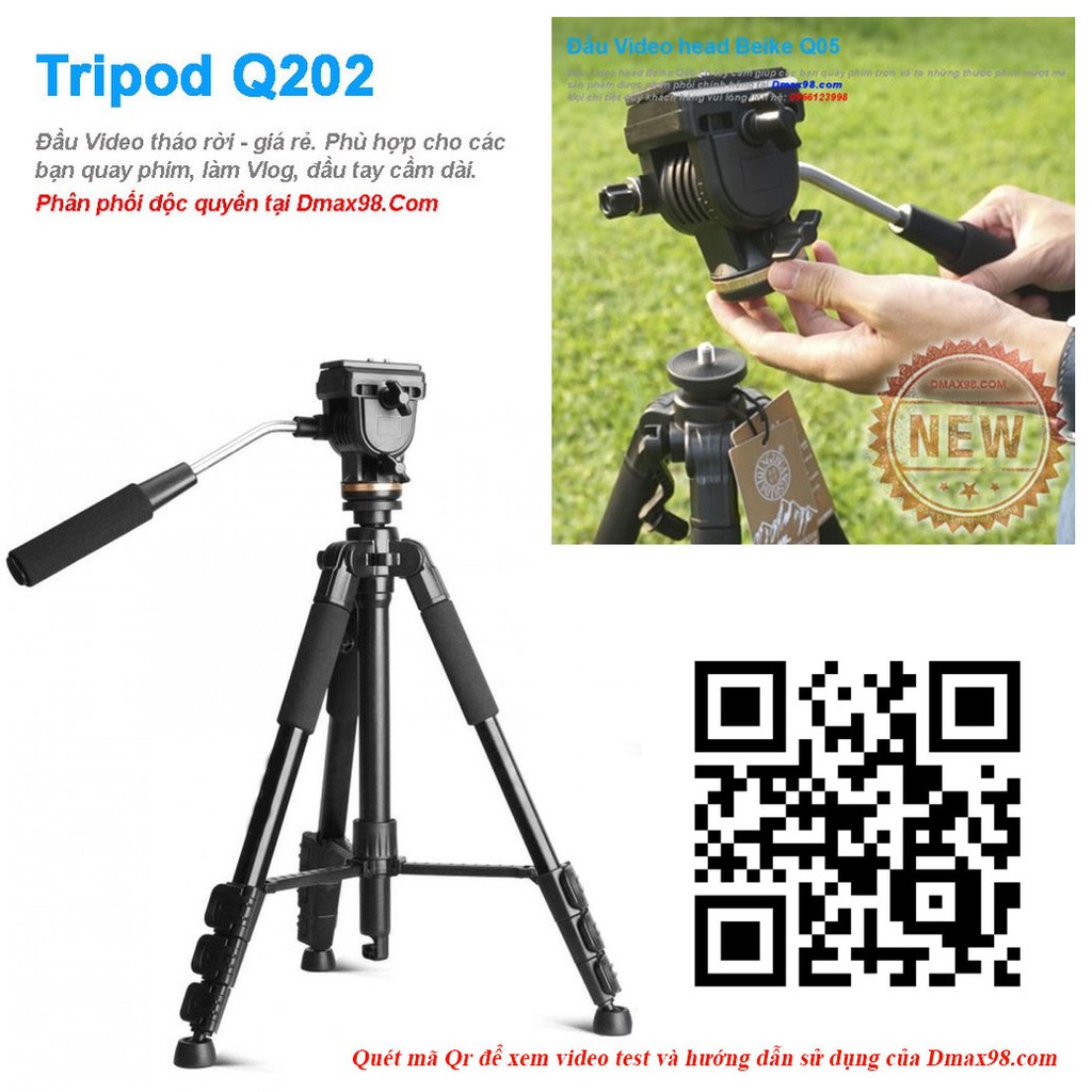 [Mã 253ELSALE hoàn 7% đơn 300K] Chân máy quay phim, máy ảnh chuyên nghiệp Q202 giá rẻ
