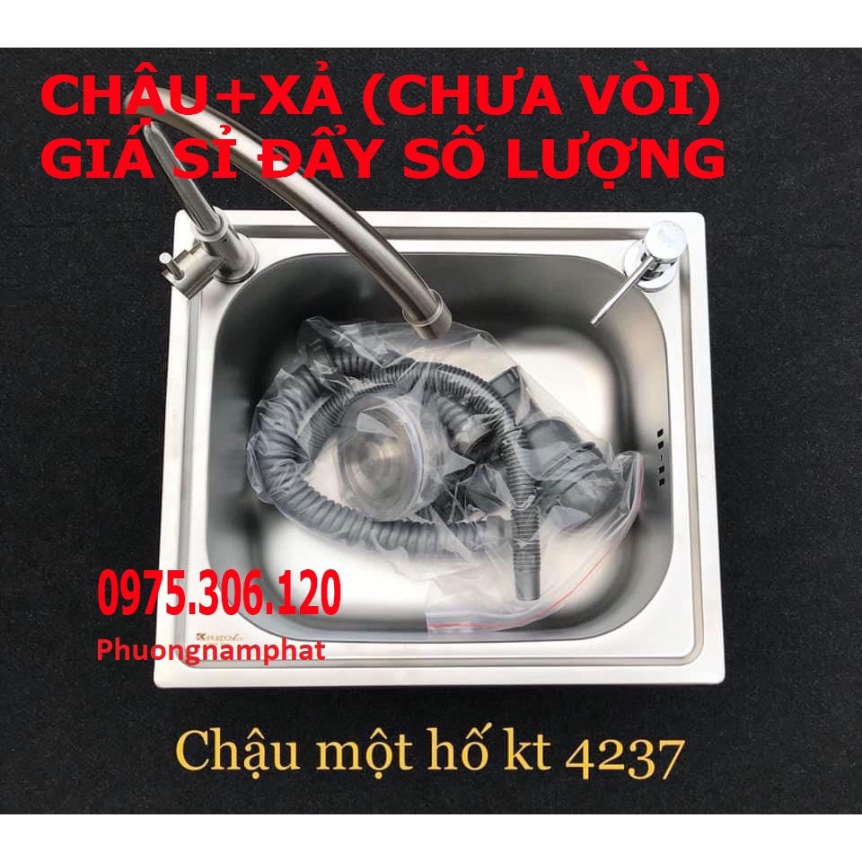 [SIÊU SỈ] Chậu Rửa Chén Bát 100% INOX N37 4237 và Bộ Xả chậu