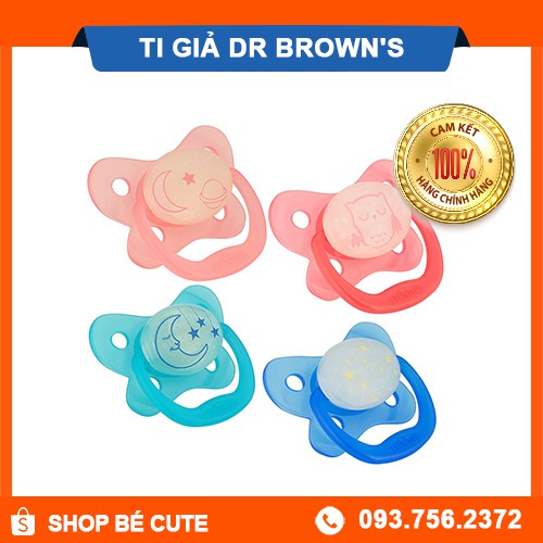 Ti Giả Chỉnh Nha Dr Brown's loại thường và dạ quang [Cam kết 100% Chính Hãng] Full Hộp Và Nắp Đậy Bảo Đảm Vệ Sinh Cho Bé