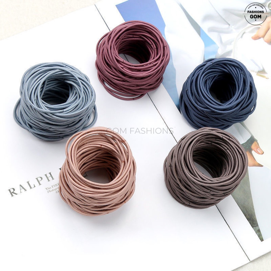 Dây buộc tóc GOMTAT nhiều màu siêu dễ thương, chun cột Hàn Quốc 100 sợi kèm túi zip  -T100