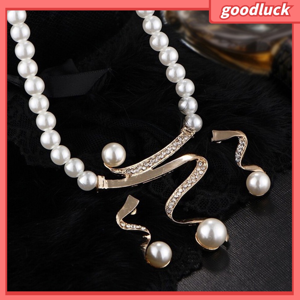 Bộ Dây Chuyền + Bông Tai Đính Đá / Ngọc Trai Nhân Tạo Xinh Xắn