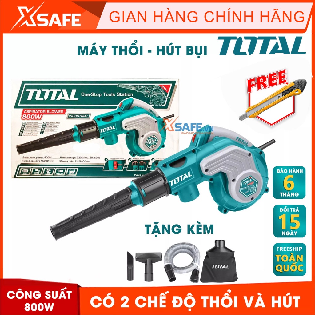 Máy thổi/hút bụi TOTAL TB2086 công suất 800W tặng kèm túi chứa bụi, ống và 2 vòi hút bụi. Máy thổi/hút bụi cầm tay