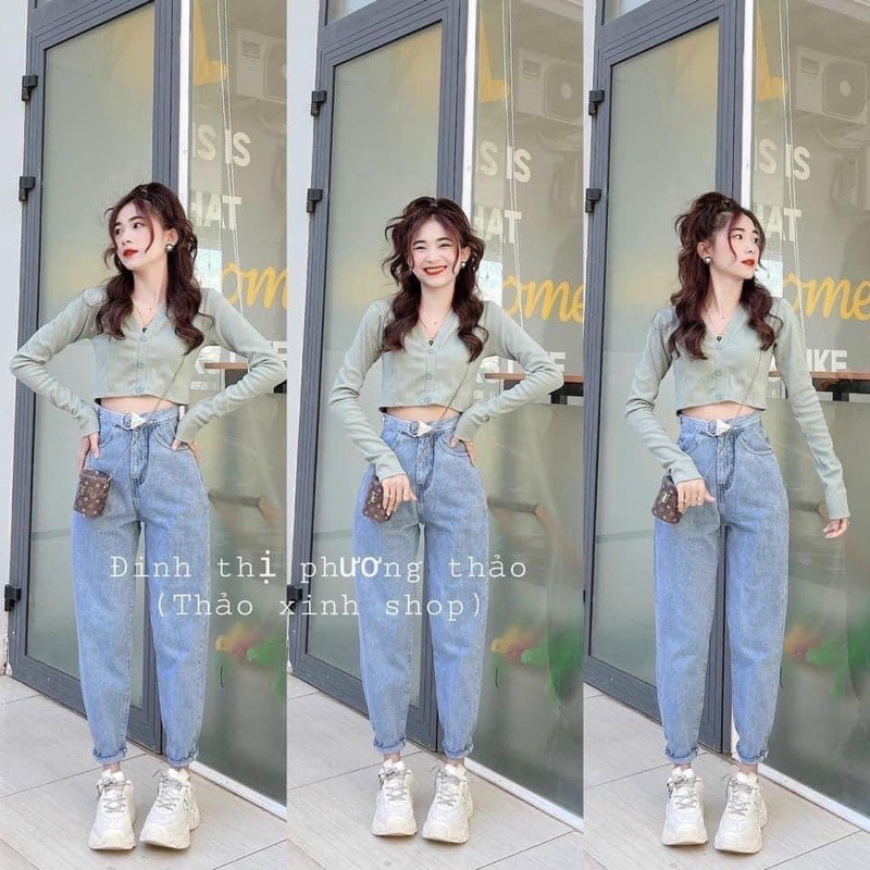 quần baggy bò đai khuy móc | BigBuy360 - bigbuy360.vn