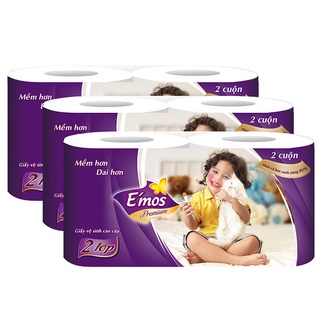 Giấy vệ sinh cao cấp EMOS tím 2 lớp (10 cuộn/lốc)