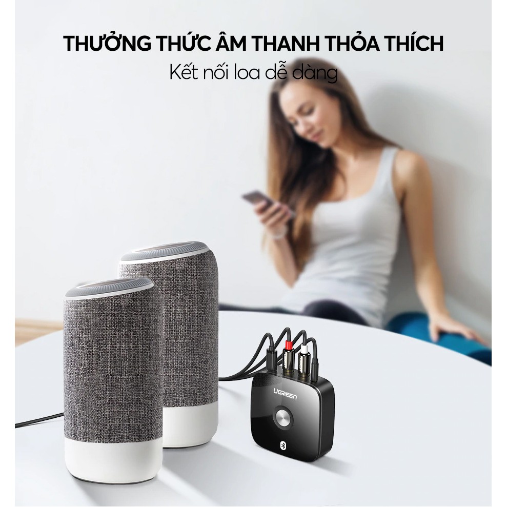 [Mã ELHACE giảm 4% đơn 300K] Bộ nhận âm thanh Bluetooth 5.0 đầu ra 3,5mm + 2 đầu RCA UGREEN 30445