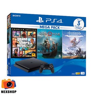 Bộ máy ps4 cuh-2218b mega | máy chơi game ps4 slim 1t cuh-2218b kèm 3 games gta v god of war horizon chính hãng bh 12th