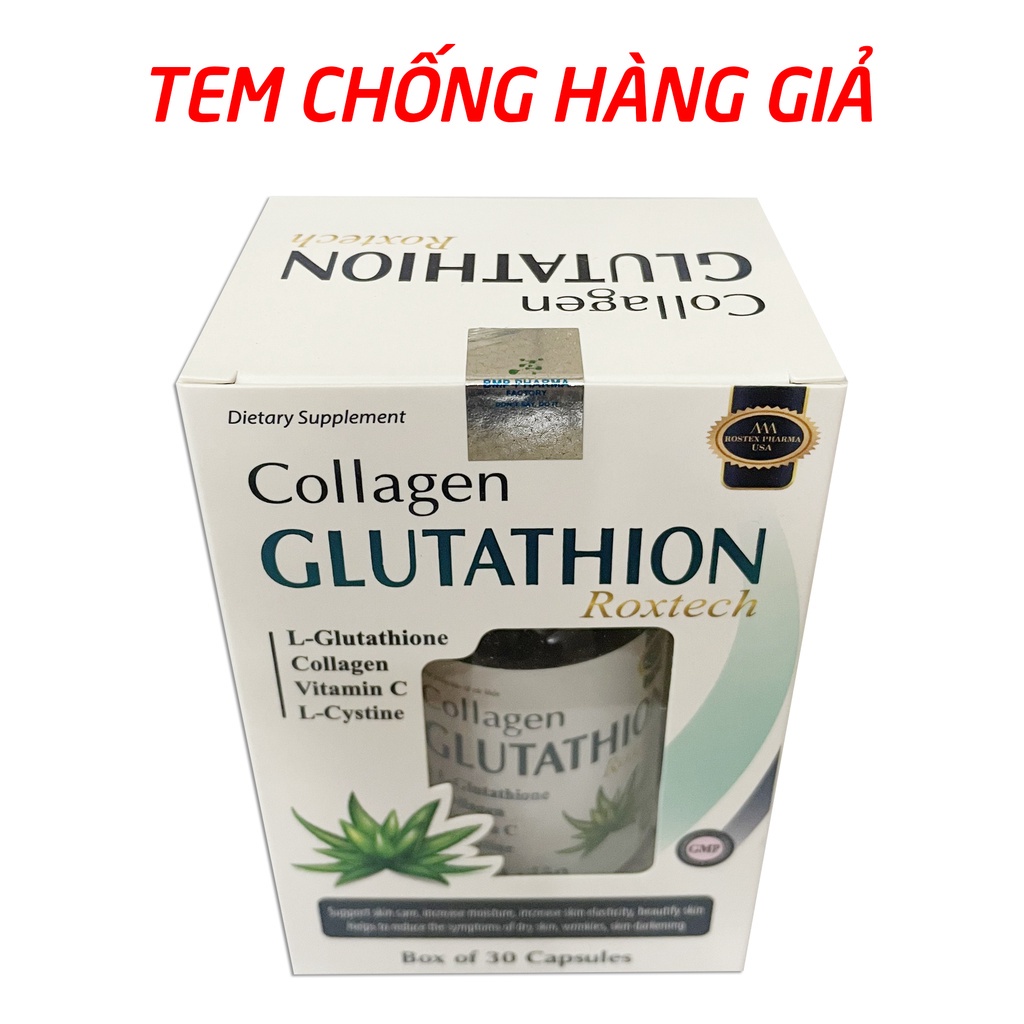 Collagen Glutathion ROXTECH, l-cystine, vitamin E C đẹp sáng da, giảm nám sạm da - 30 viên