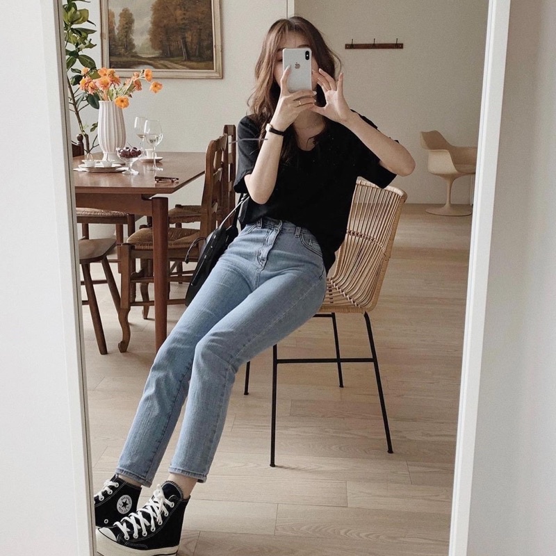 quần jeans boy friend co giãn tốt lưng siêu cao ( hình thật 100%)