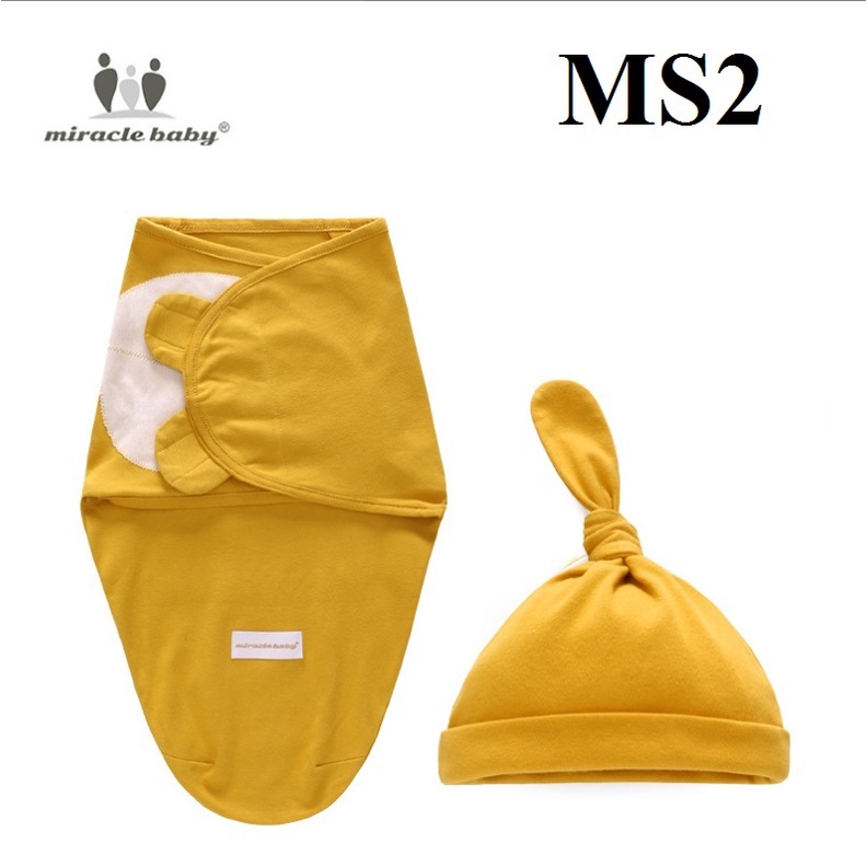 SET KHĂN QUẤN BÉ CÓ MŨ COTTON MIRACLE BABY, Ủ KÉN SƠ SINH KÈM MŨ