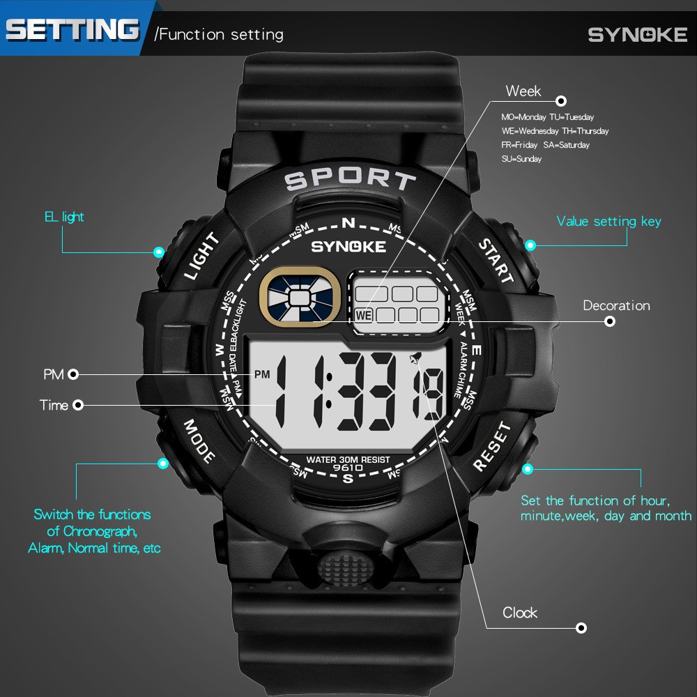 Đồng hồ điện tử thể thao thời trang trang nam dây nhựa cao cấp SYNOKE PKHRSNK017