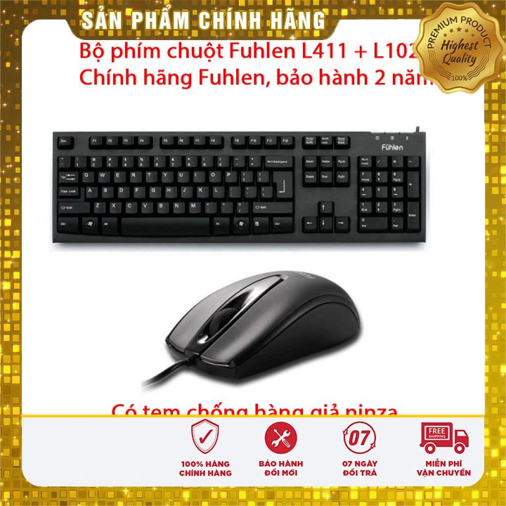 Bộ chuột và bàn phím có dây Fuhlen L411 + L102 - Tem Ninza chính hãng - BH 24 tháng