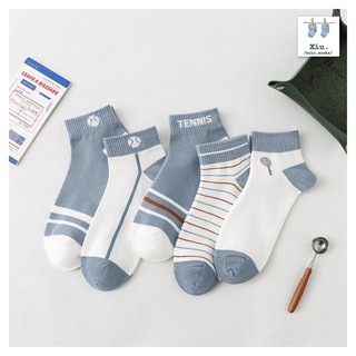 Vớ nam cổ thấp tone blue  sáng + trắng dễ phối giày sneaker Tennis Racket - Nam freesize, nữ size chân lớn