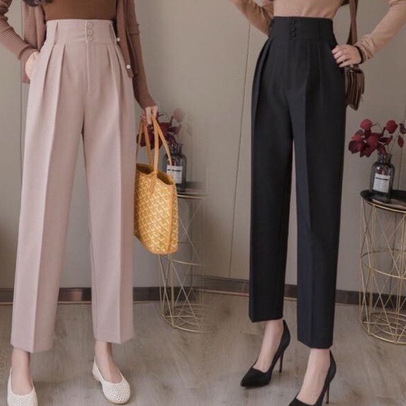 Quần Baggy cạp siêu cao tôn dáng phối 3 cúc gỗ sang chảnh