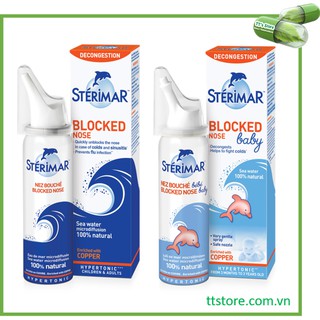 Sterimar Blocked Nose - Dung dịch xịt mũi ưu trương giảm nghẹt mũi [sterima, xịt mũi cá heo, nước rửa mũi, block nose)
