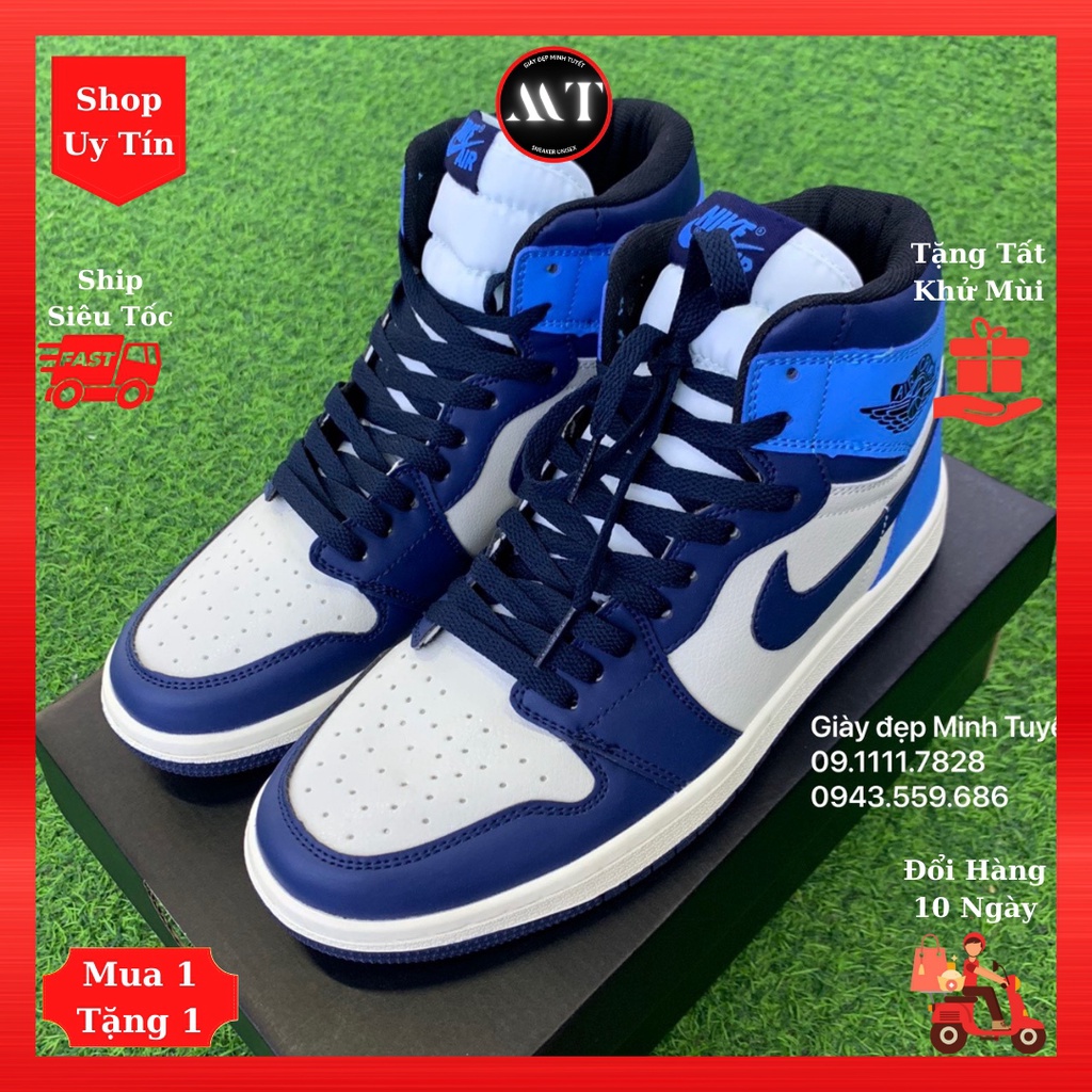 Giày Jordan1 Xanh xanh blue cổ cao sneaker nam nữ đẹp cao cấp, giày bóng rổ thể thao thời trang hot trend, Shop uy tín