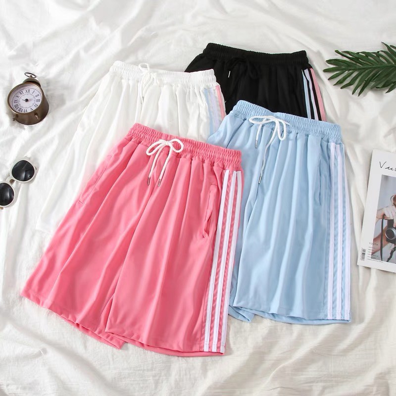Quần Short Đùi 3 Sọc RAINBOW Unisex [FREESHIP]  Shorts ống rộng cạp chun trơn màu ĐEN | TRẮNG | XANH Ulzzang N05