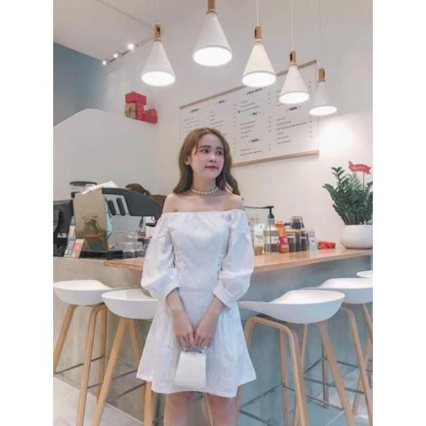 Đầm trắng trễ vai đan dây eo siêu xinh | BigBuy360 - bigbuy360.vn