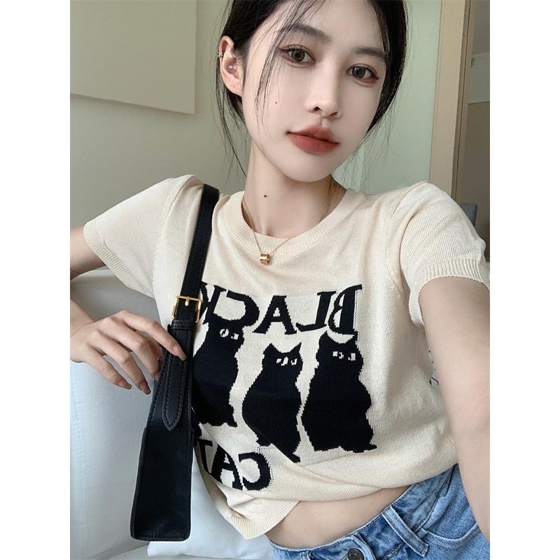 QKOOLE Áo thun nữ  tay ngắn dáng rộng phong cách Hàn Quốc