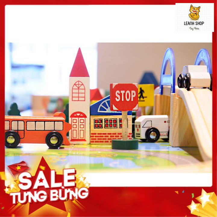 Đồ chơi xếp hình giao thông cầu vượt đường sắt bằng gỗ cho bé phát triển tu duy thông mình