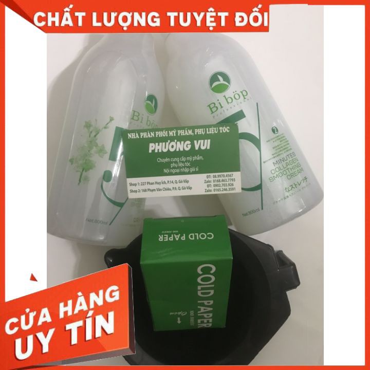 Uốn Lạnh Bi--bop Collagen 800ml x2  uấn mau quăn  dữ nếp lâu  mua 1 bộ tặng kem 1 chén +1 giấy uấn lạnh