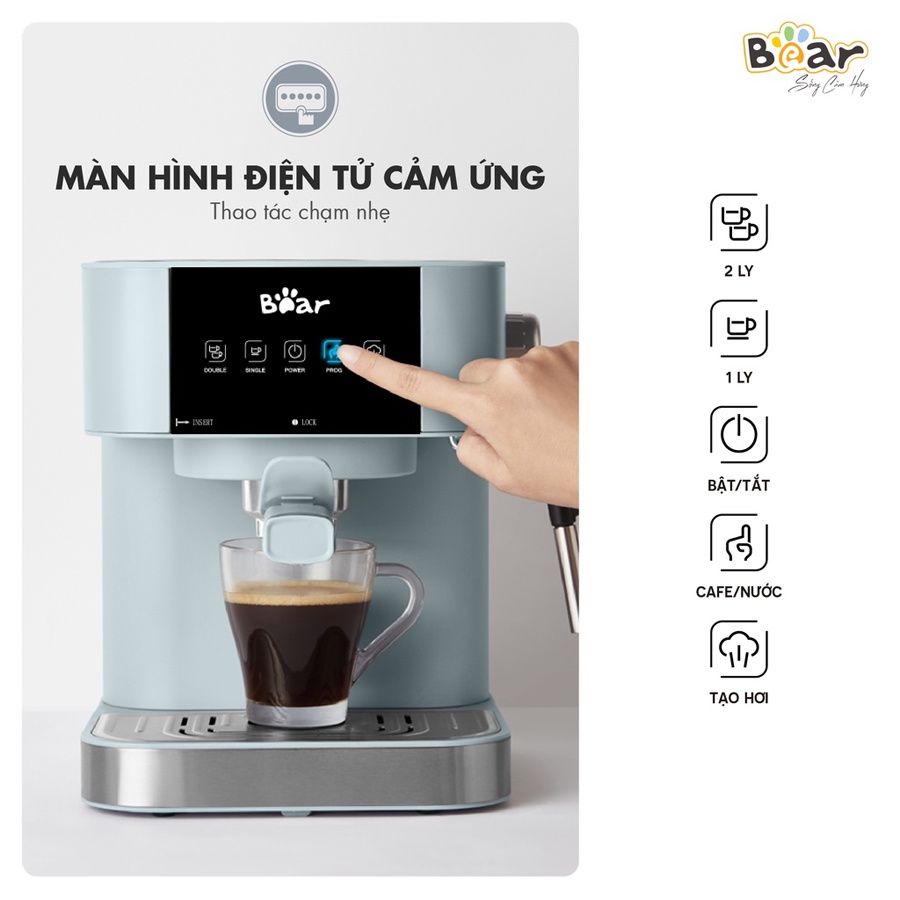 Máy pha cà phê Espresso Bear, máy pha cafe Espresso tự động áp suất 15Bar, kiểm soát nhiệt thông minh – Hàng hãng BH 18T