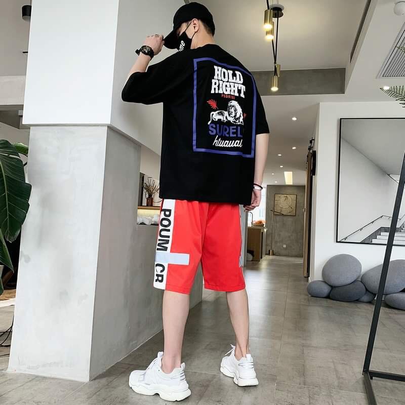 Bộ thể thao thời trang unisex phong cách oversize CÁ TÍNH POUM cực mát cặp đôi nam nữ tay lỡ mùa hè hàn quốc form rộng