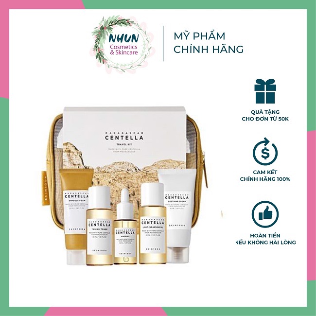 Bộ chăm sóc da, skincare, dưỡng da mặt trắng dành cho da dầu mụn  Skin1004 Madagascar Centella set 5 món