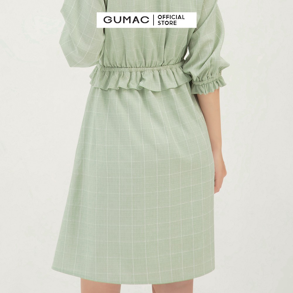 [Mã MABR07062 giảm 8% tối đa 50K đơn từ 249K] Đầm xòe nữ caro eo chun GUMAC màu xanh, đủ size DB373 | BigBuy360 - bigbuy360.vn