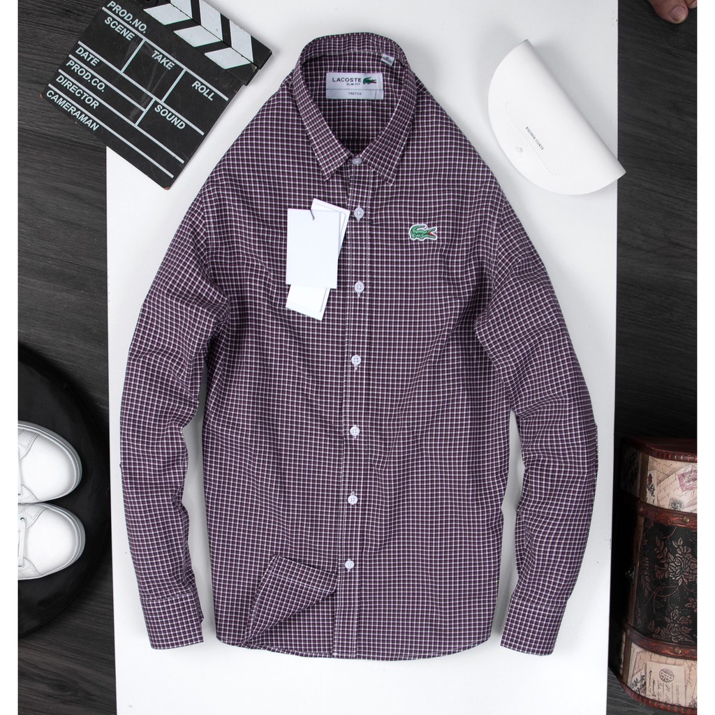 Sơ mi nam caro nhí Lacost dài tay cổ bẻ cao cấp | BigBuy360 - bigbuy360.vn