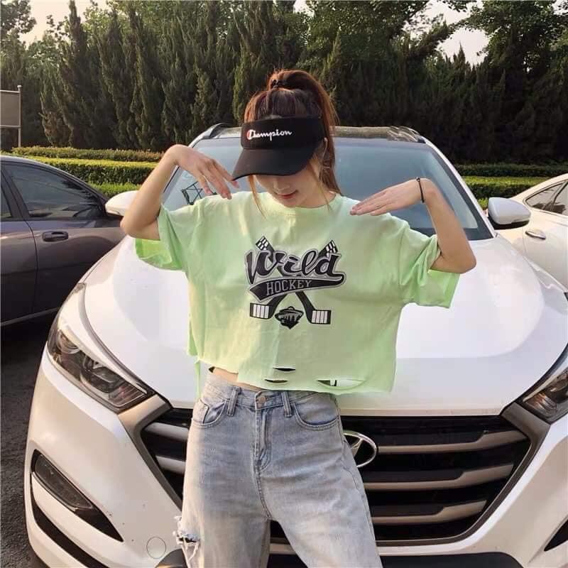 Áo Thun Tay Lỡ Kiểu Croptop Rách