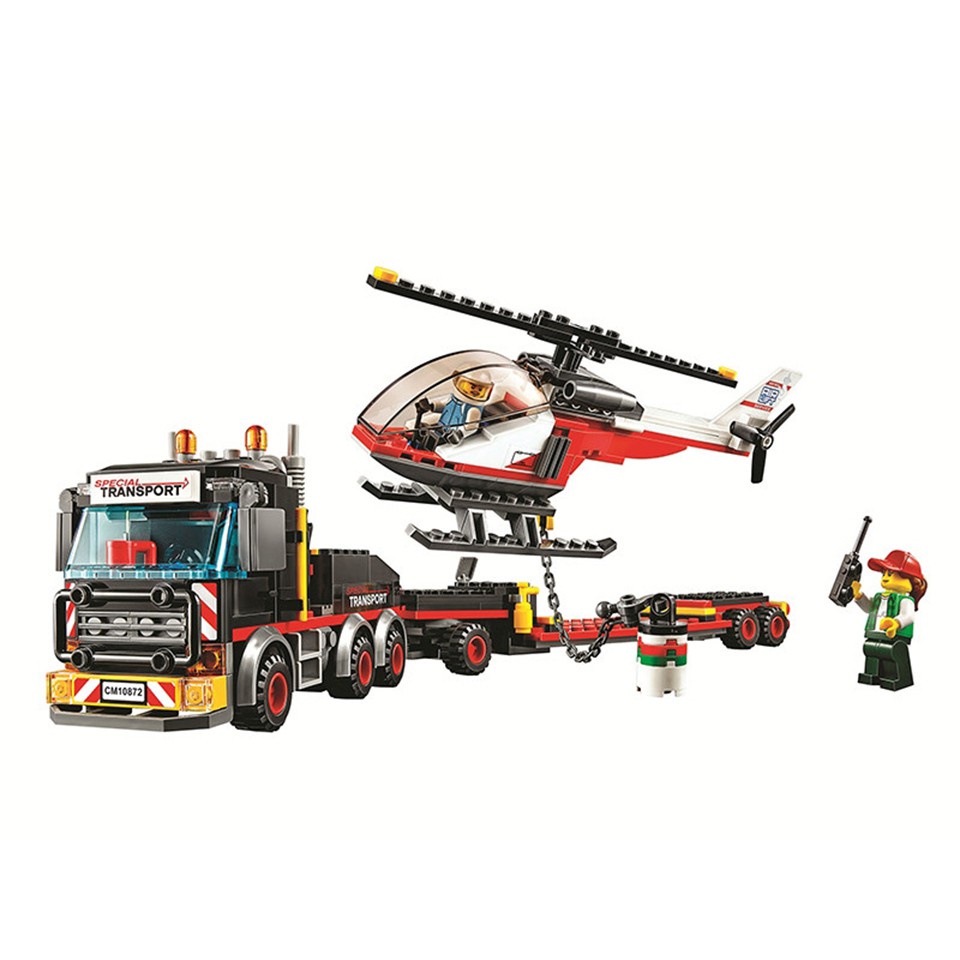Lắp ráp xếp hình 10872 : Xe vận tải hạng nặng chở máy bay trực thăng 322 chi tiết