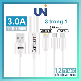 Cáp sạc iphone đa năng 3 trong 1 earldom imc-018 1m cho điện thoại iphone samsung oppo xiaomi