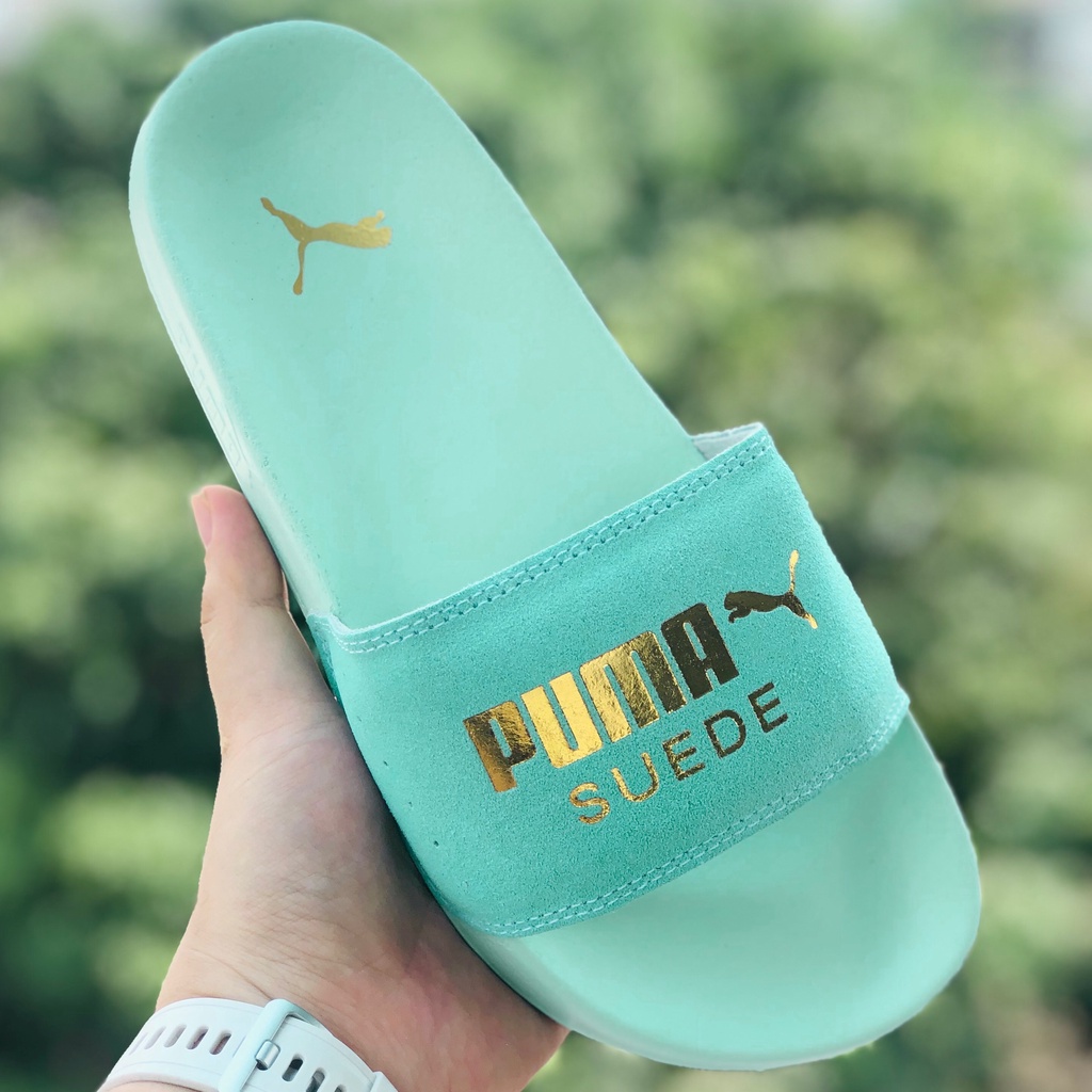 Dép unisex 𝐌𝐋𝐁 𝐏𝐔𝐌𝐀 ❤️FREESHIP + Hộp❤️ dép mlb bóng chày quai ngang thể thao nữ in PUMA da lộn, full-xanh
