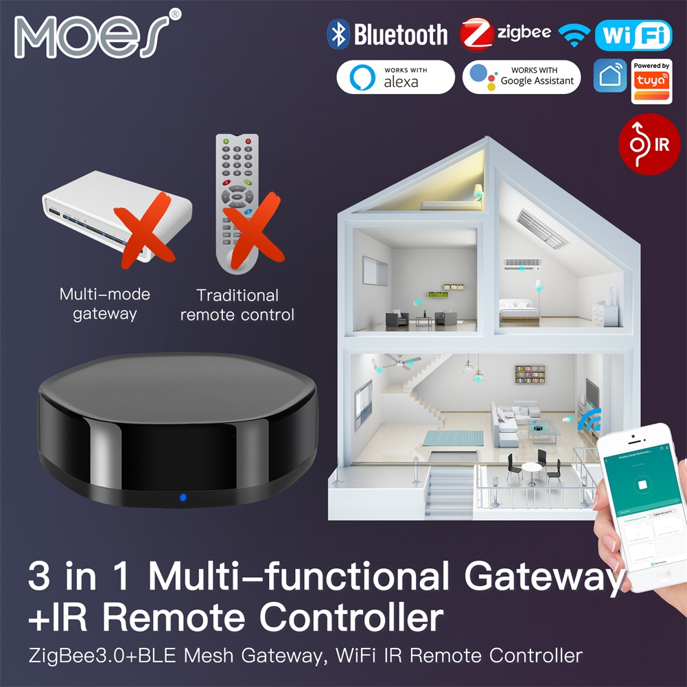 Bộ Thiết Bị Điều Khiển Từ Xa WiFi Thông Minh 3 Trong 1 Đa Năng BLE+ZigBee Gateway Với 38K IR IR Alexa Google Home