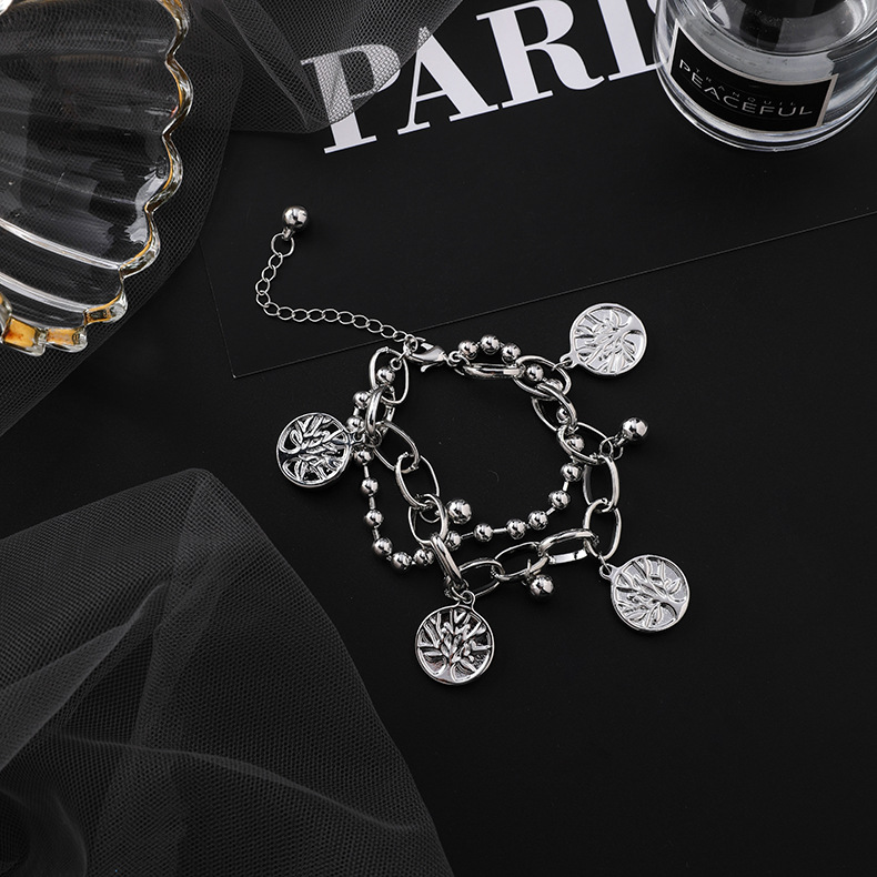 Vòng tay nhiều lớp mặt thánh giá và chuông đơn giản phong cách hip hop thời trang cho nam và nữ