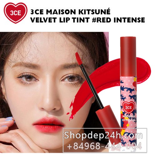 [3CE] Son kem CE maison kitsune velvet lip tint màu đỏ #Red Intense