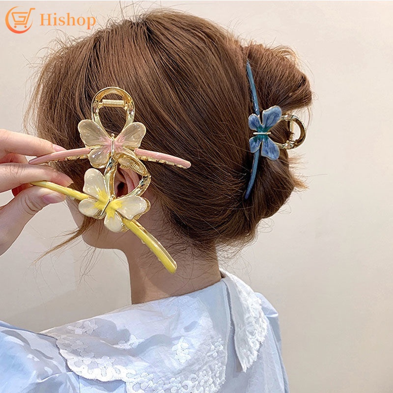 Kẹp Càng Cua Kim Loại Màu Trơn Hình Bướm Thời Trang Cho Nữ