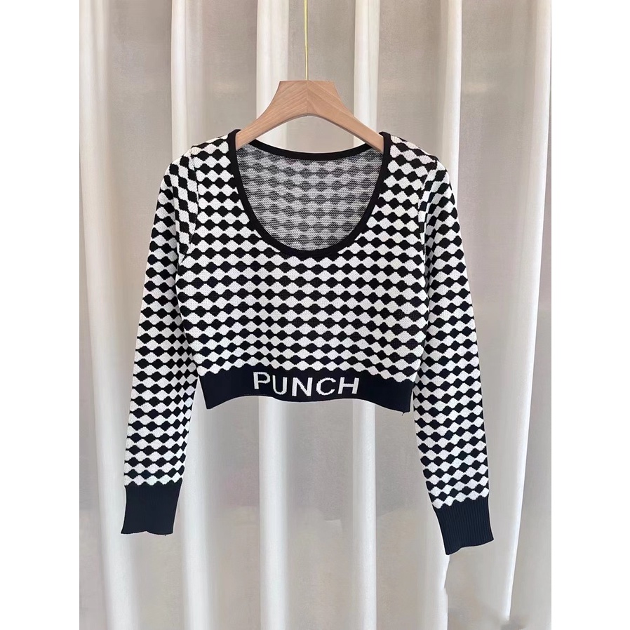 Áo Croptop Dệt Kim Tay Dài Dáng Ôm Phong Cách Hàn Quốc Mới