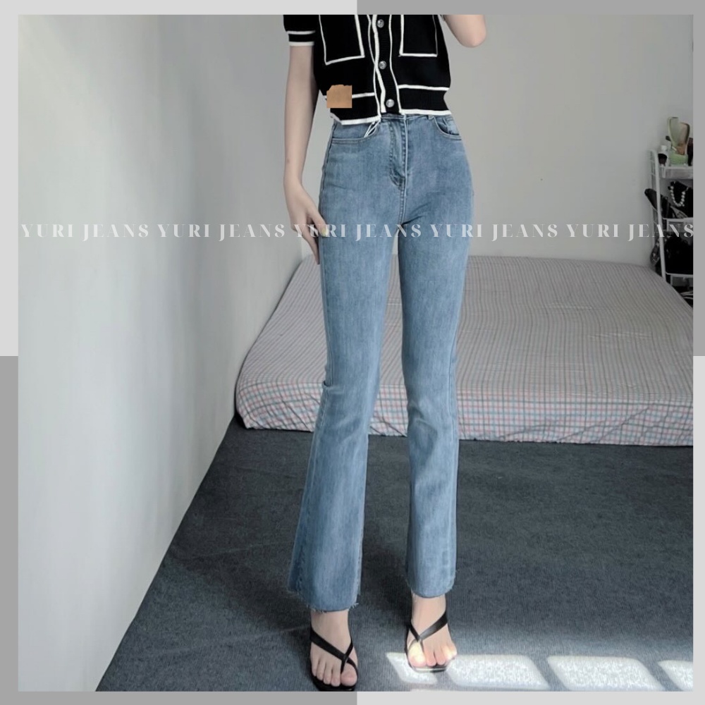 Quần Jean Nữ ống Loe YURI Lưng cao Kiểu trơn lai Cắt