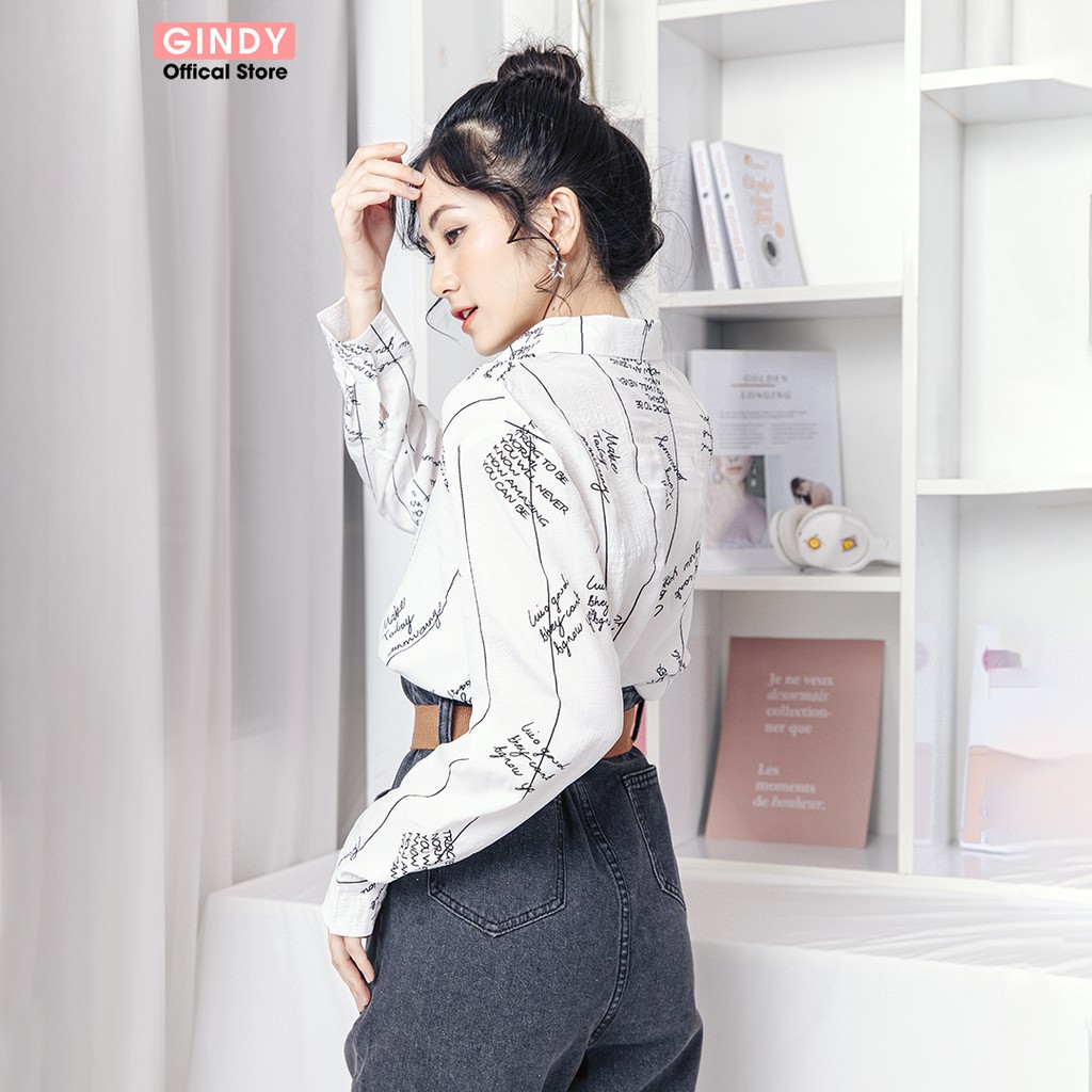 Áo sơ mi nữ họa tiết trẻ trung cổ bẻ dài tay GINDY form rộng dáng basic công sở,học sinh thời trang xuân hè  A4132