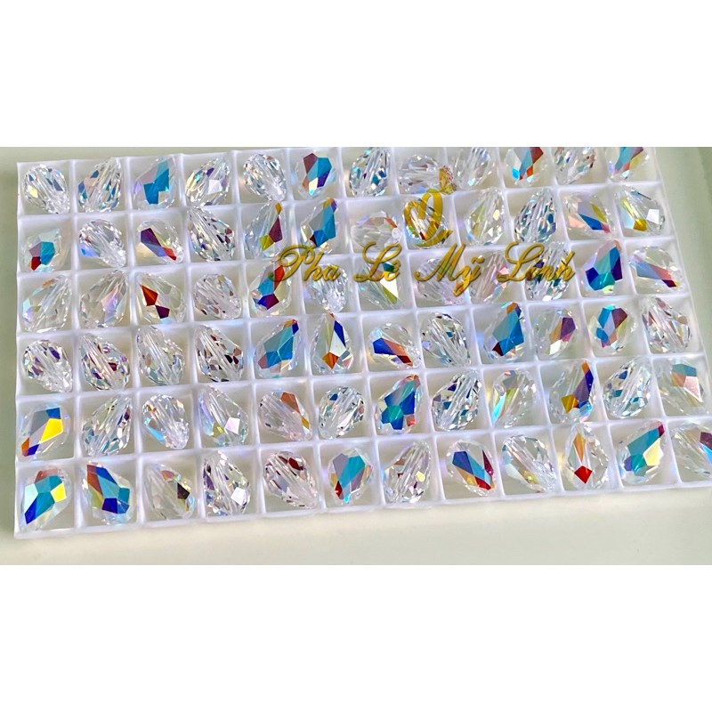 2 viên pha lê Swarovski giọt nước xỏ thẳng