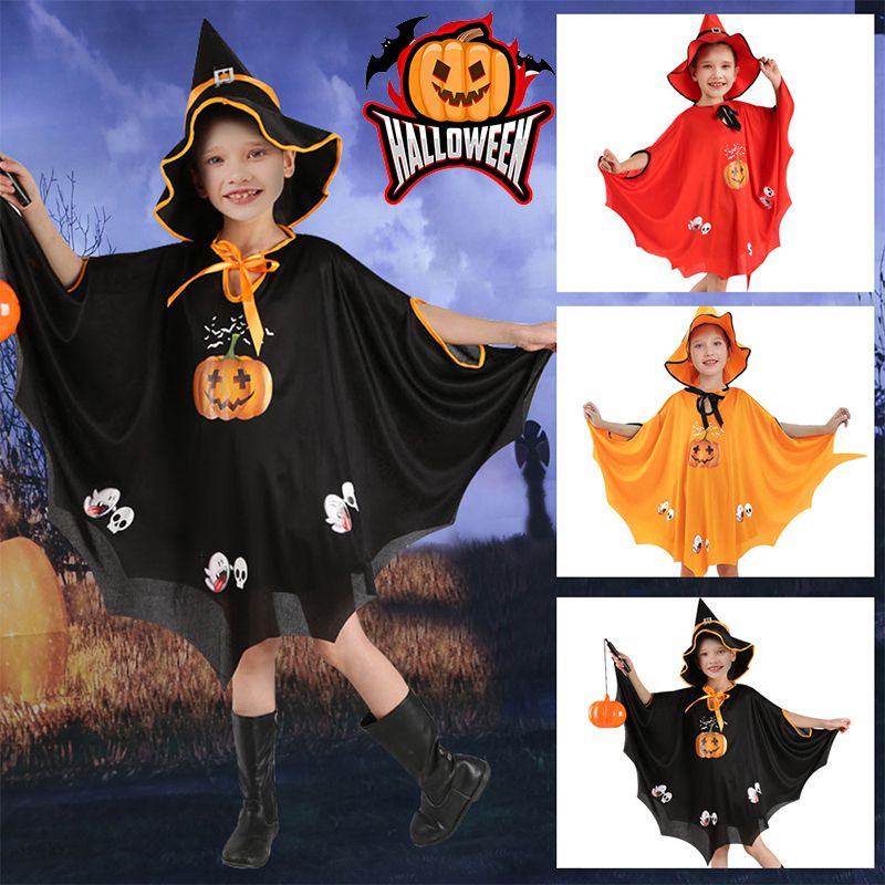 Bộ Áo Choàng Hóa Trang Phù Thủy Kèm Nón Cho Bé Dịp halloween